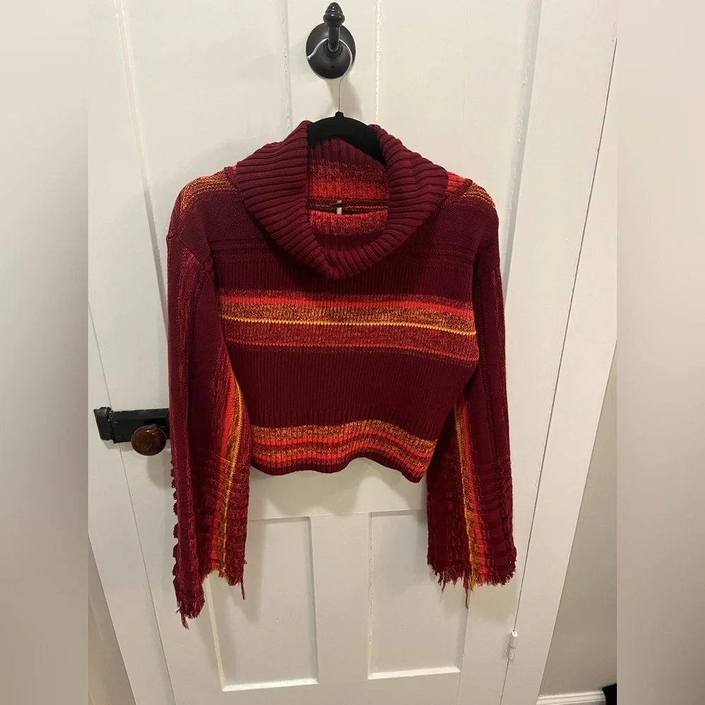 Free People Close To Me Pullover Turtleneck Sweater in  Red Berry Stripe S